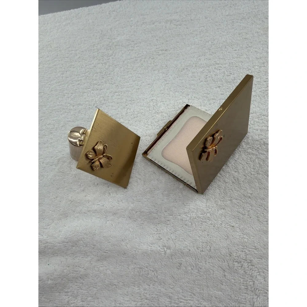 Vintage Butterfly Compact Set Mirrors Lipstick Holder 1950's Flair Fifth Ave